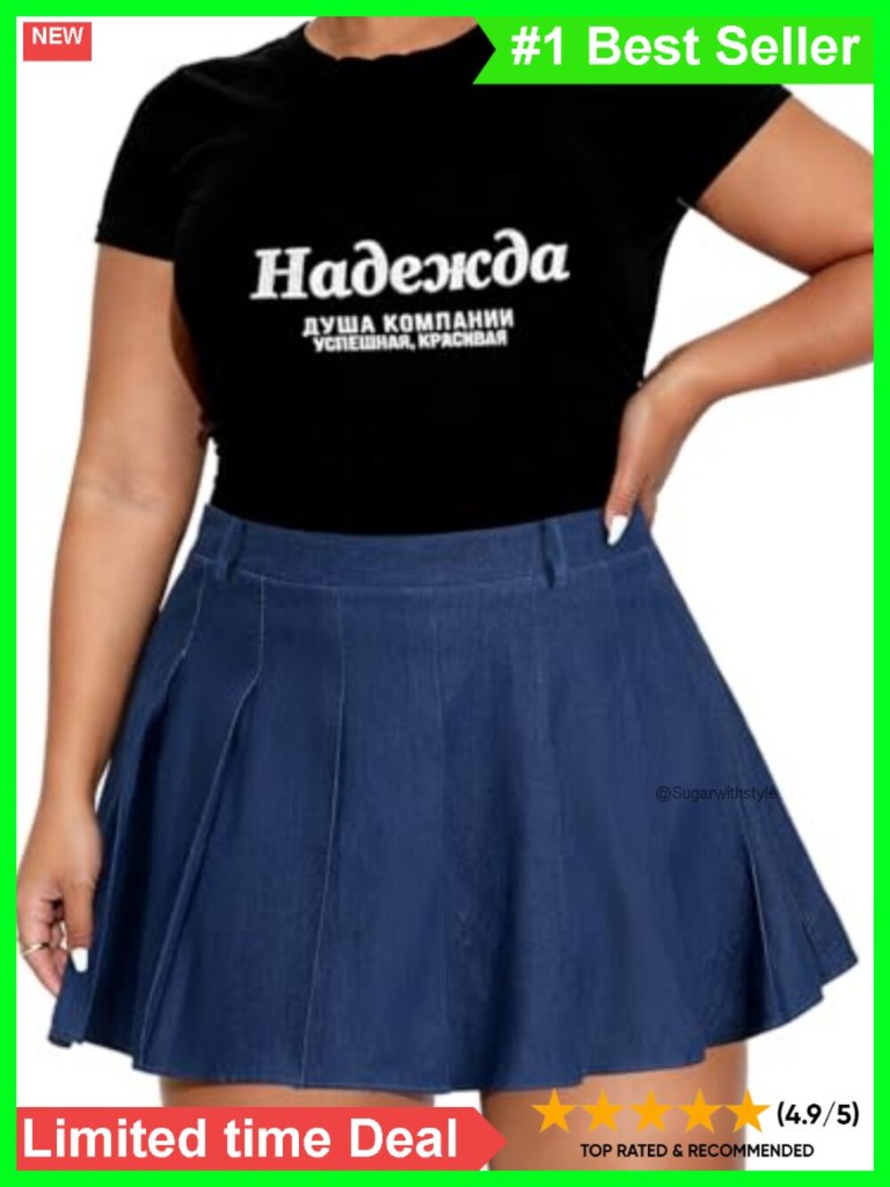 Plus Size Denim Pleated Mini Skirt with Built-in Shorts Pockets